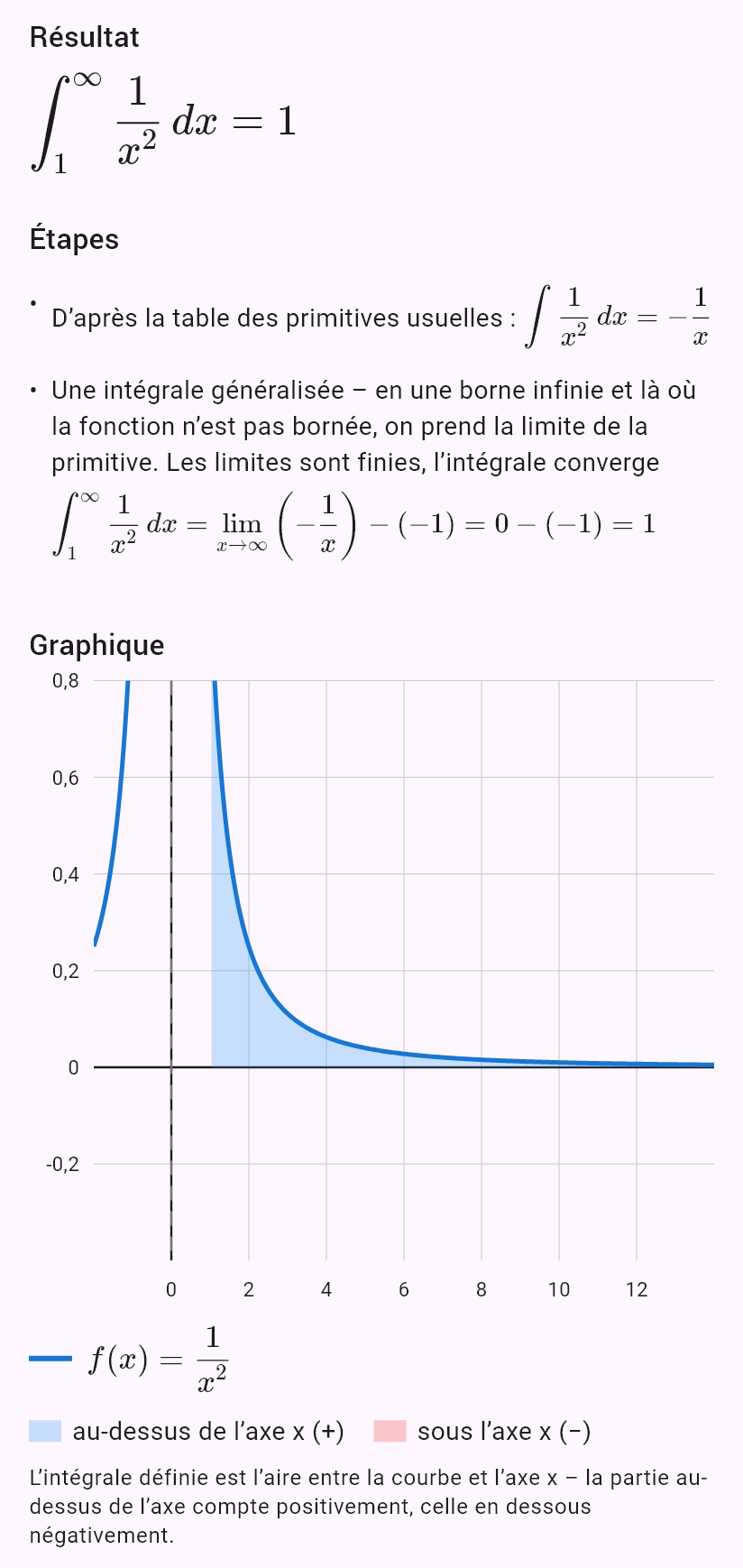 int(1/x^2, x, 1, oo)