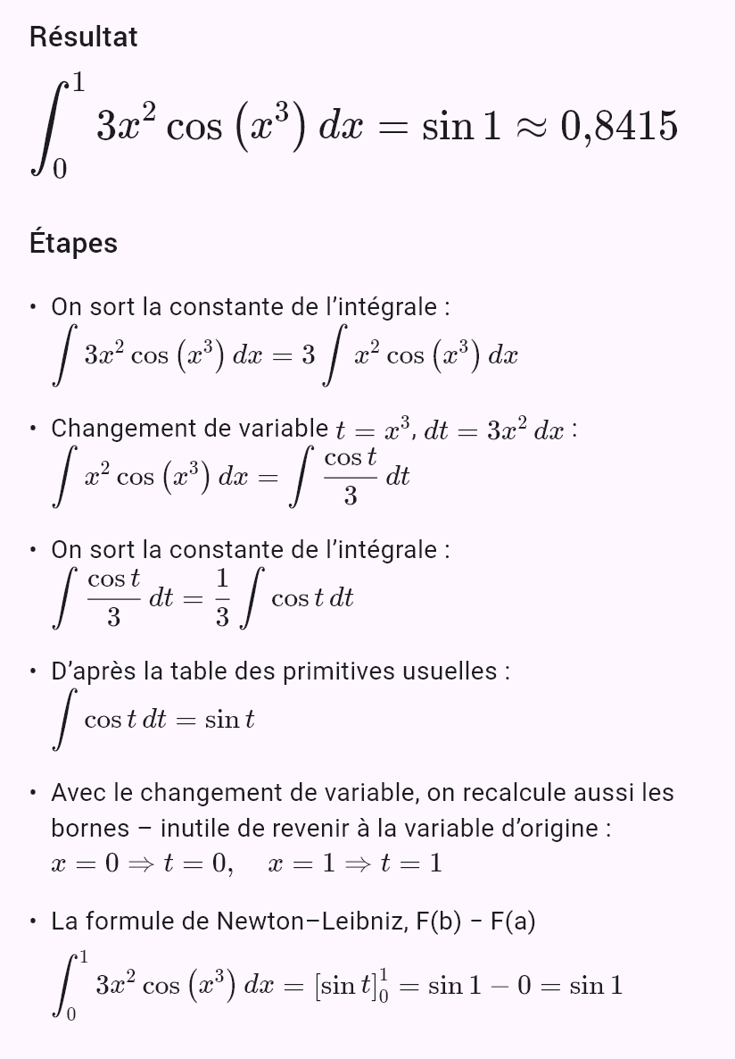 int(3x^2 cos(x^3), x, 0, 1)