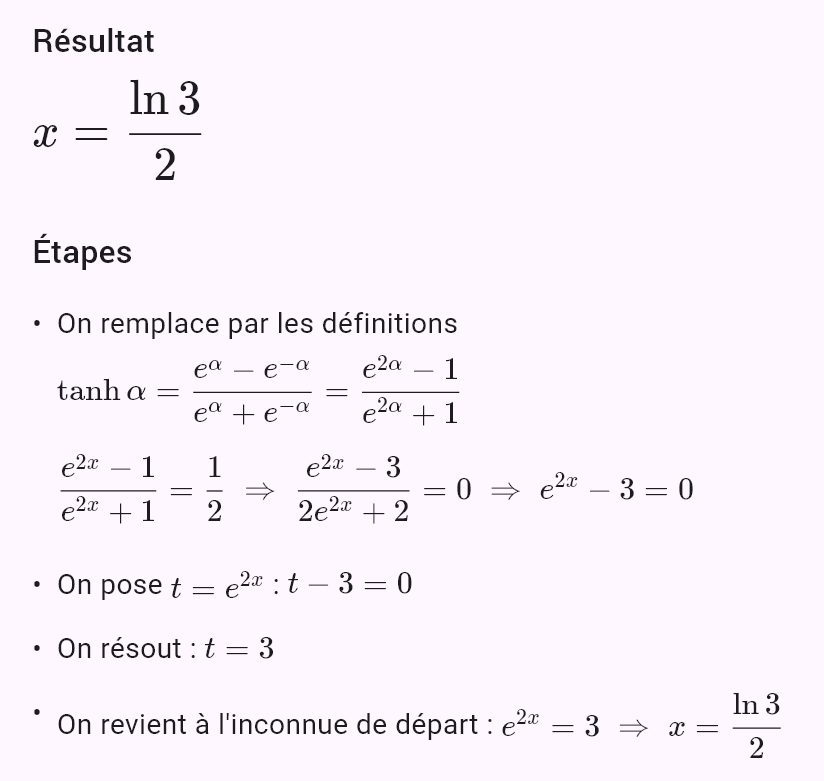 tanh x = 1/2