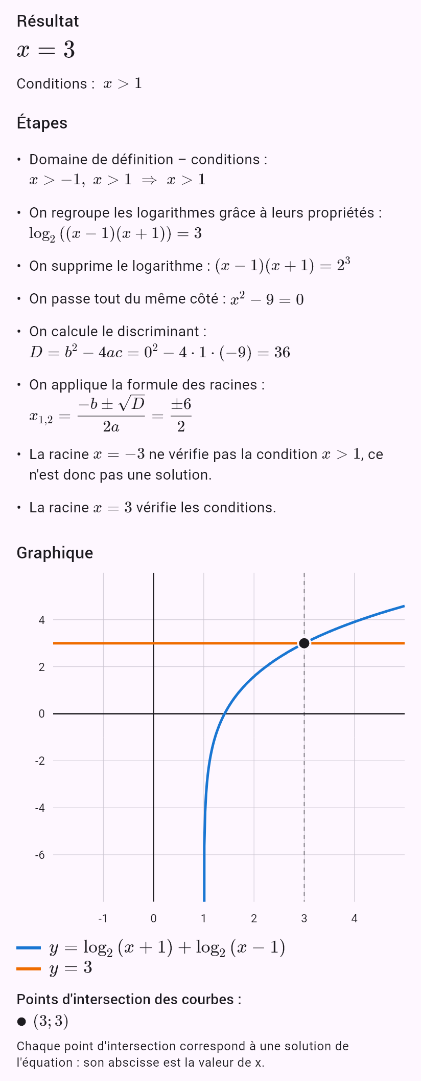 log_2(x+1) + log_2(x-1) = 3
