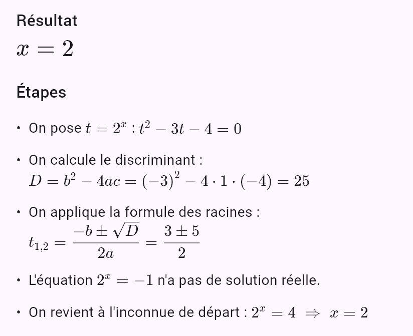 4^x - 3*2^x - 4 = 0