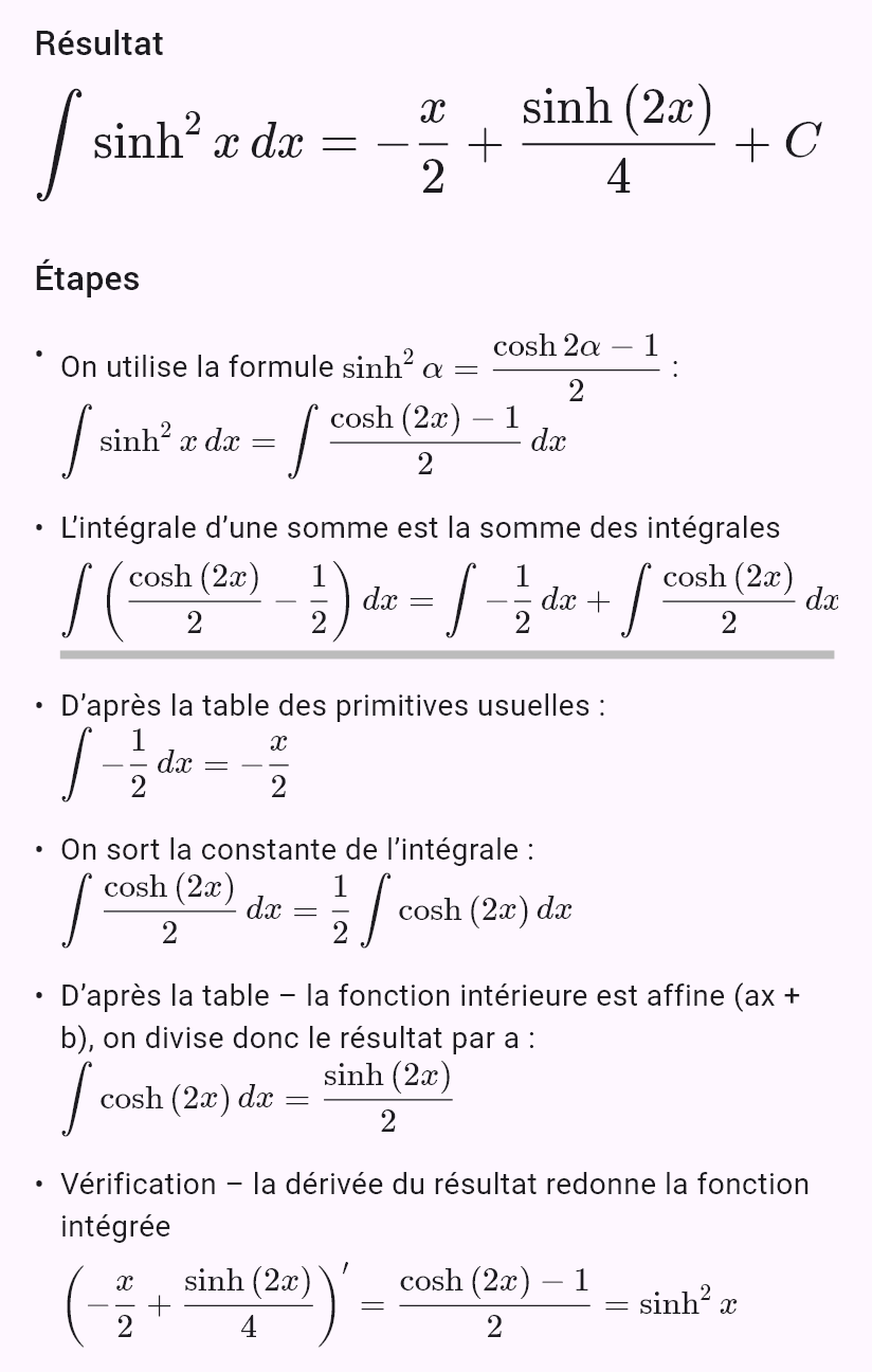 int(sinh(x)^2)