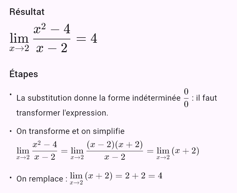 lim(x->2) (x^2-4)/(x-2)