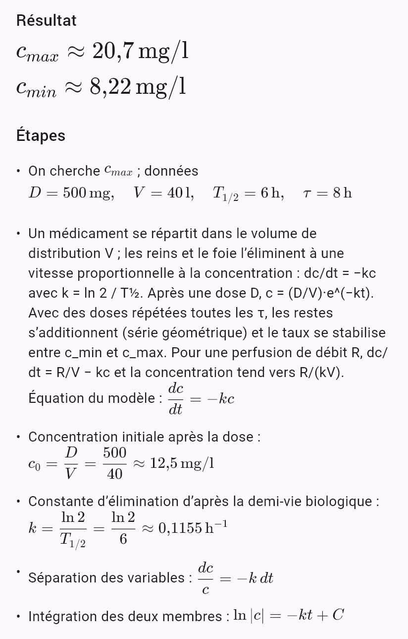 model(drug; find=steady[mg_l]; D=500[mg]; V=40[l]; T12=6[h]; tau=8[h]; mode=repeated)