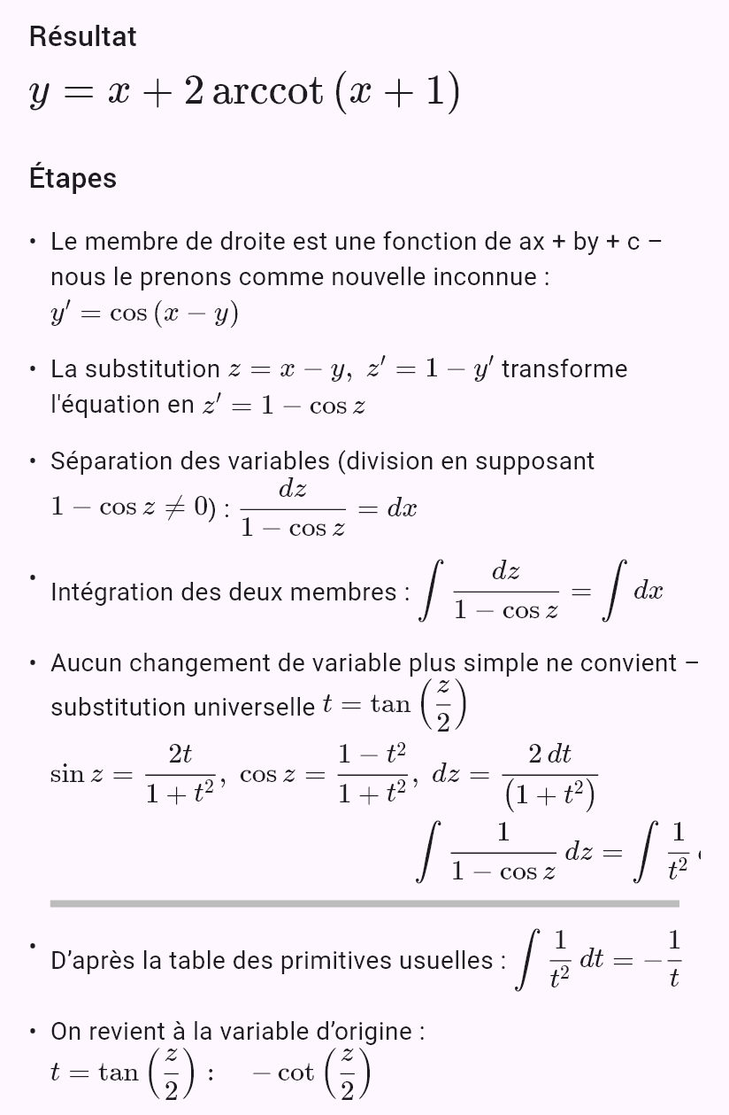 y' = cos(x - y), y(0) = pi/2