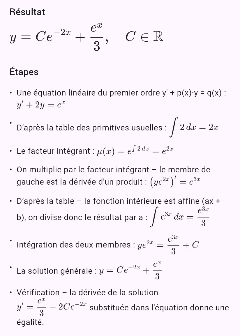 y' + 2y = e^x