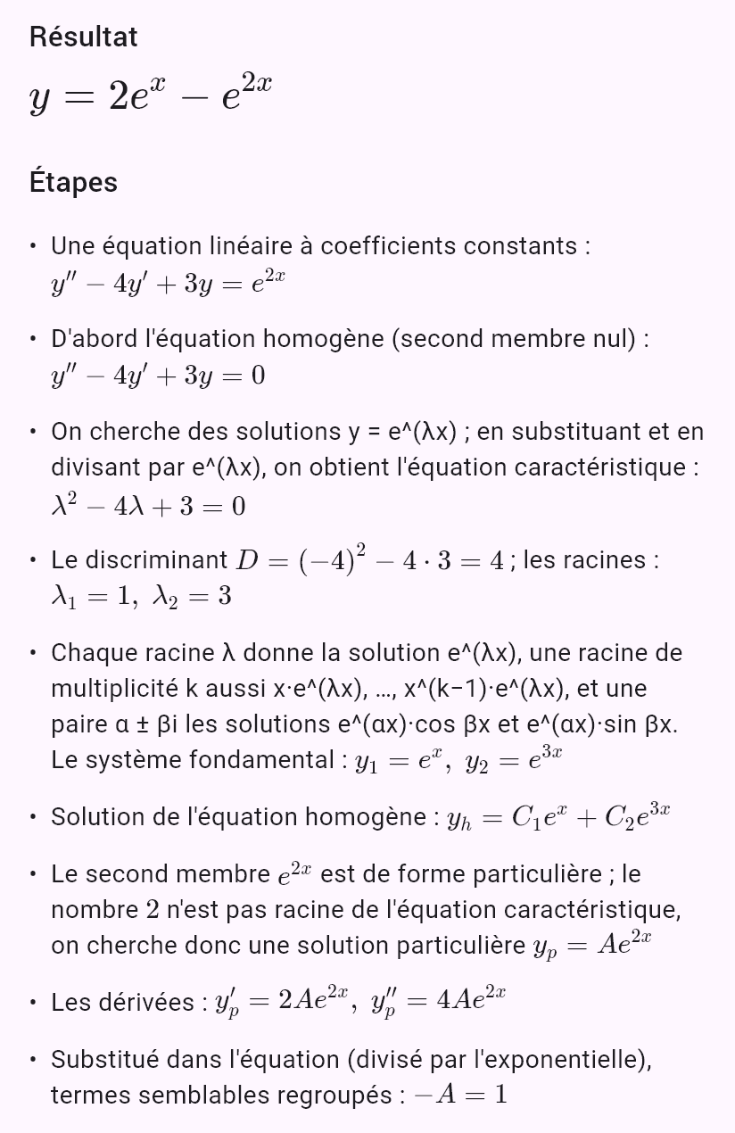 y'' - 4y' + 3y = e^(2x), y(0) = 1, y'(0) = 0