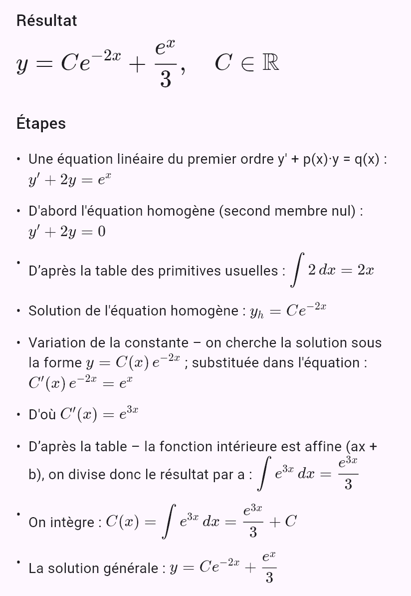 y' + 2y = e^x