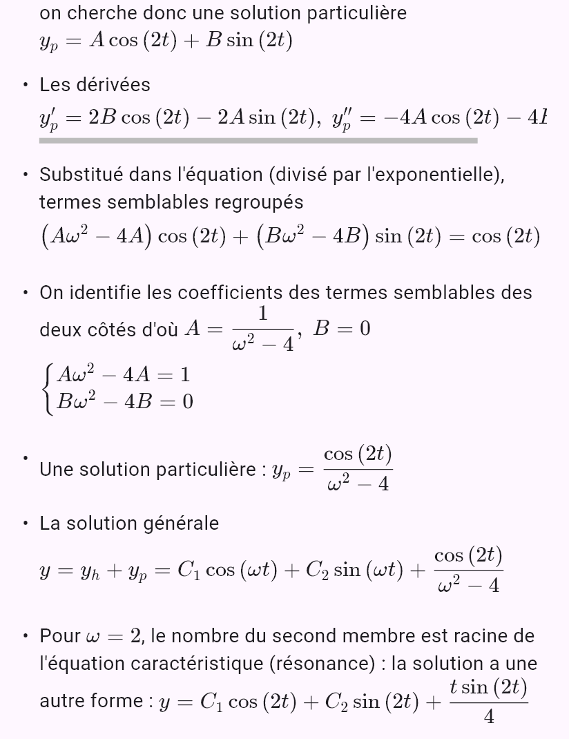 y'' + ω^2y = cos(2t)