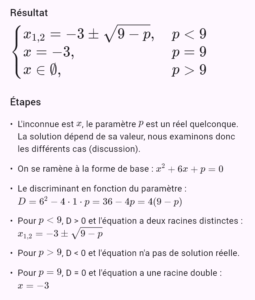 x^2 + 6x + p = 0