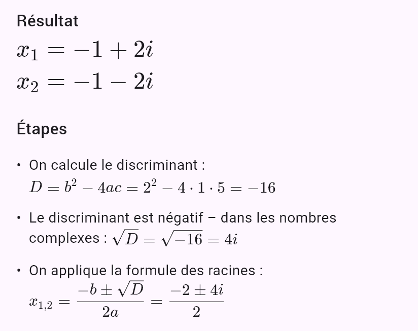 x^2 + 2x + 5 = 0