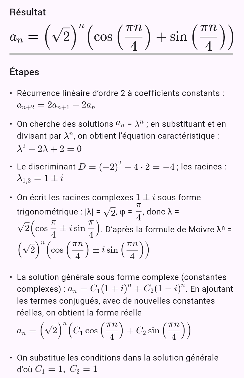 a_{n+2} = 2a_{n+1} - 2a_n, a_0 = 1, a_1 = 2