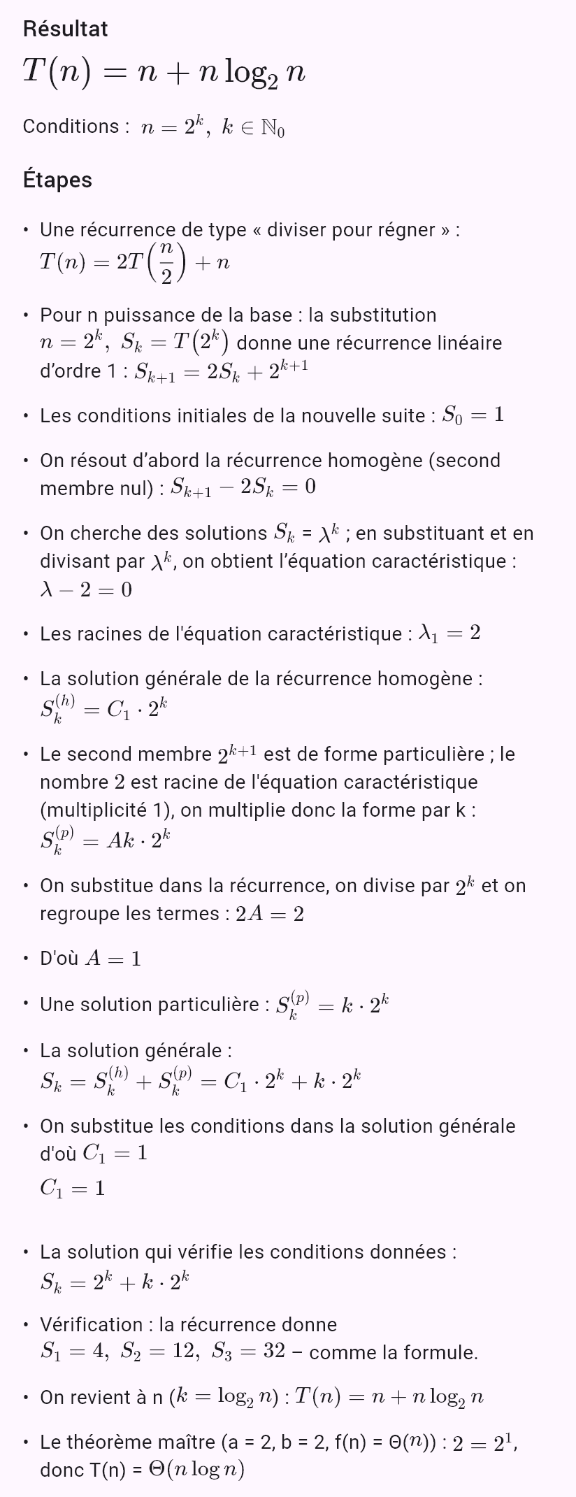 T(n) = 2T(n/2) + n, T(1) = 1