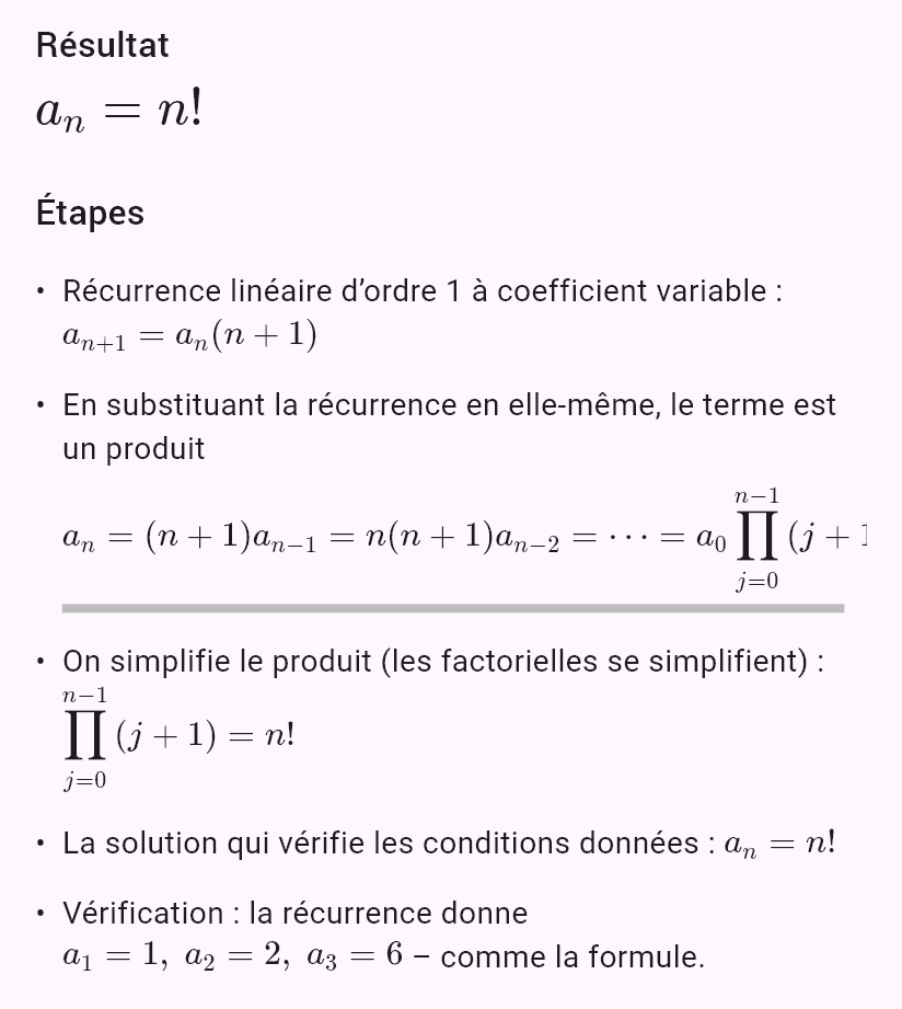 a_{n+1} = (n+1)a_n, a_0 = 1