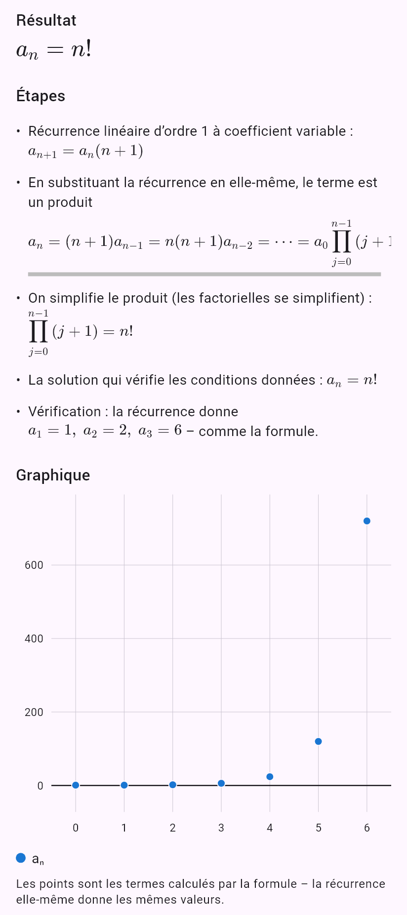 a_{n+1} = (n+1)a_n, a_0 = 1