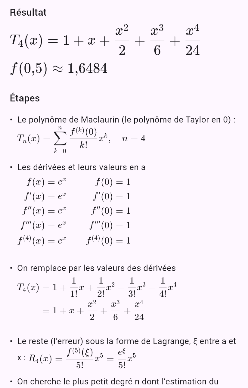 taylor(e^x, 0, chyba=0.001, x=0.5)