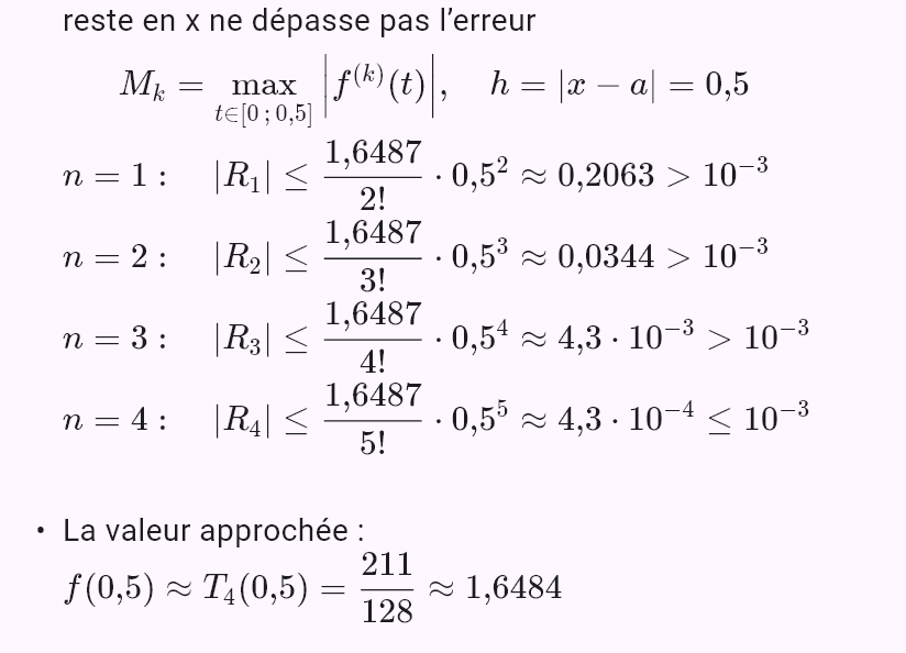 taylor(e^x, 0, chyba=0.001, x=0.5)