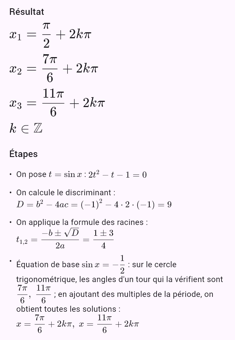 2sin^2 x - sin x - 1 = 0