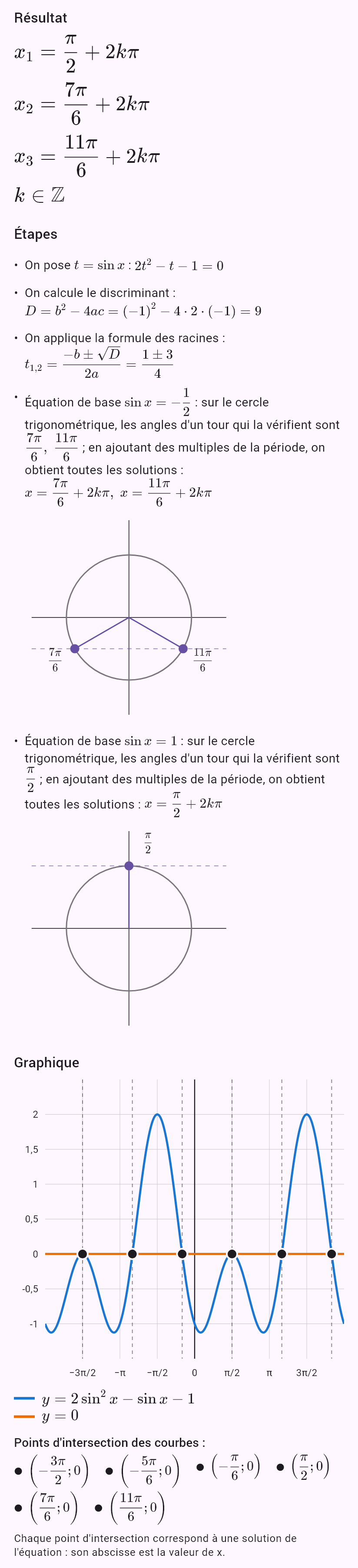2sin^2 x - sin x - 1 = 0