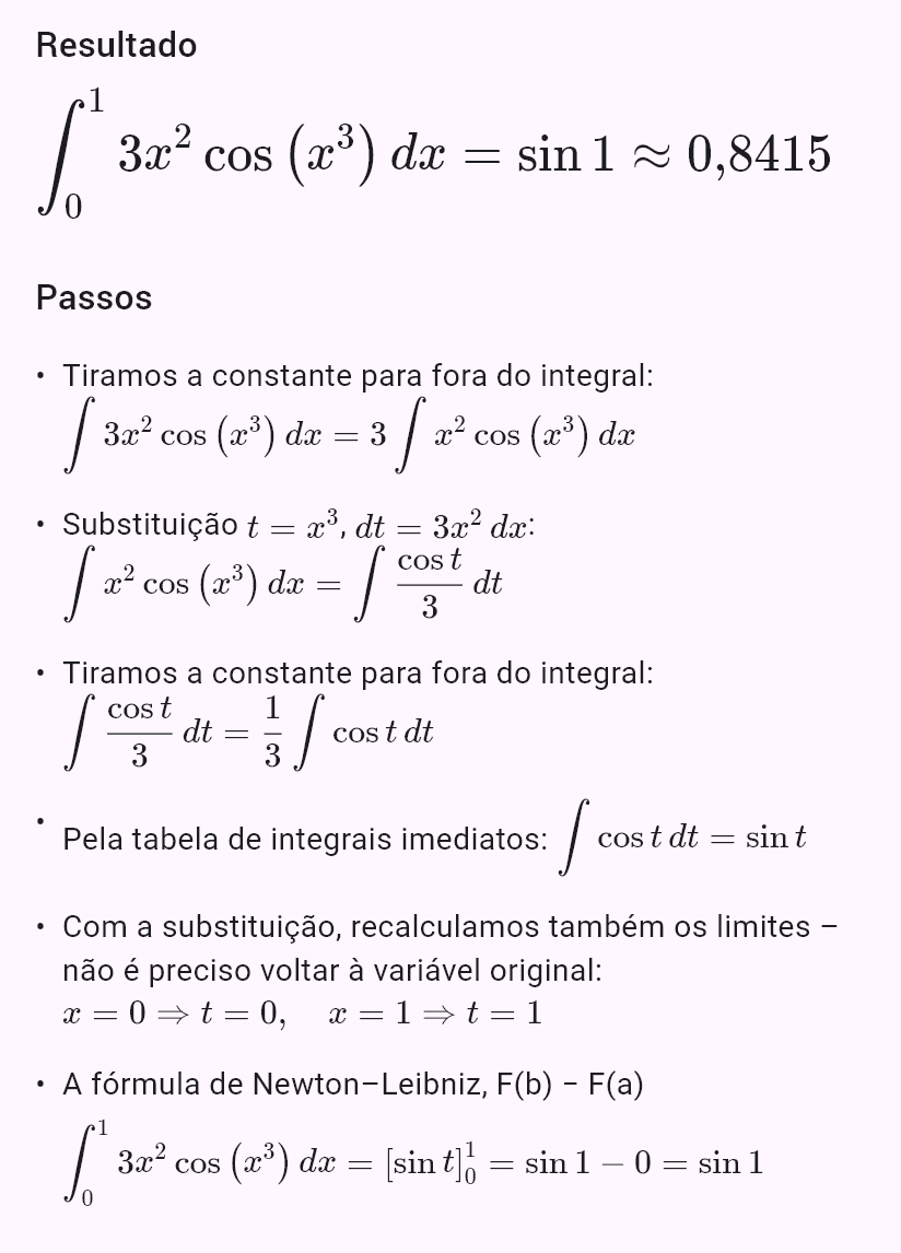 int(3x^2 cos(x^3), x, 0, 1)