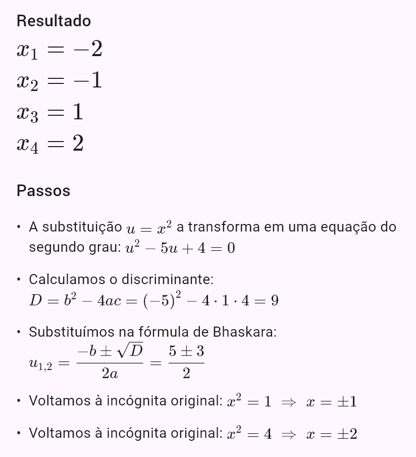 x^4 - 5x^2 + 4 = 0