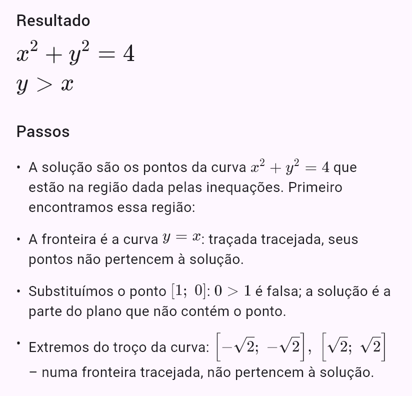 x^2 + y^2 = 4
y > x