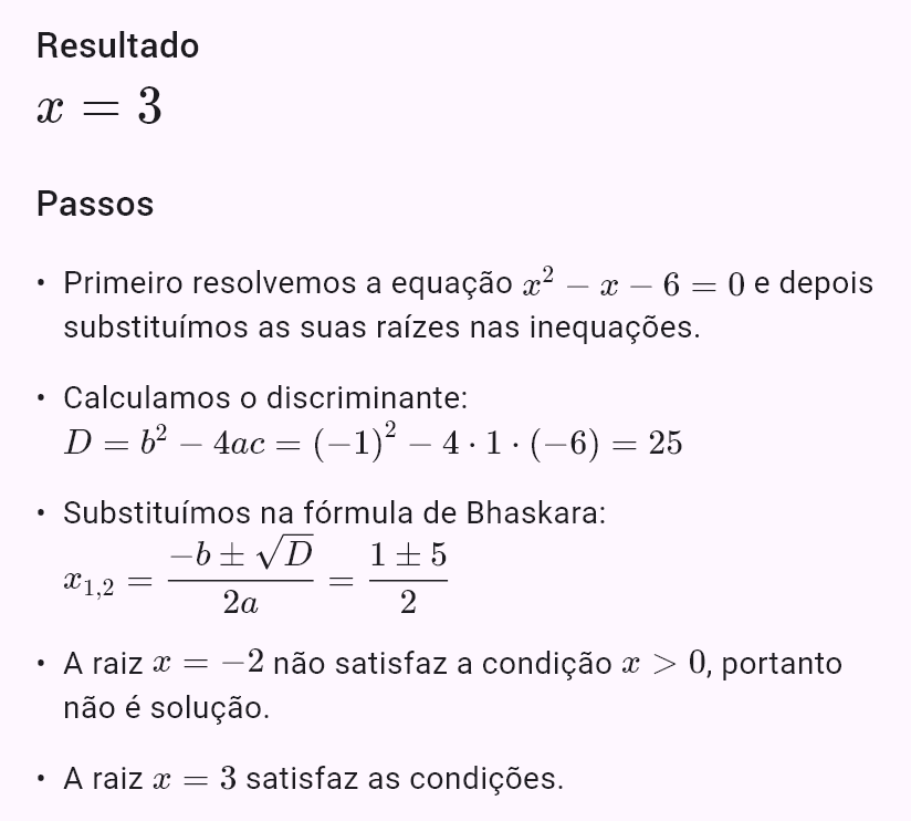 x^2 - x - 6 = 0
x > 0