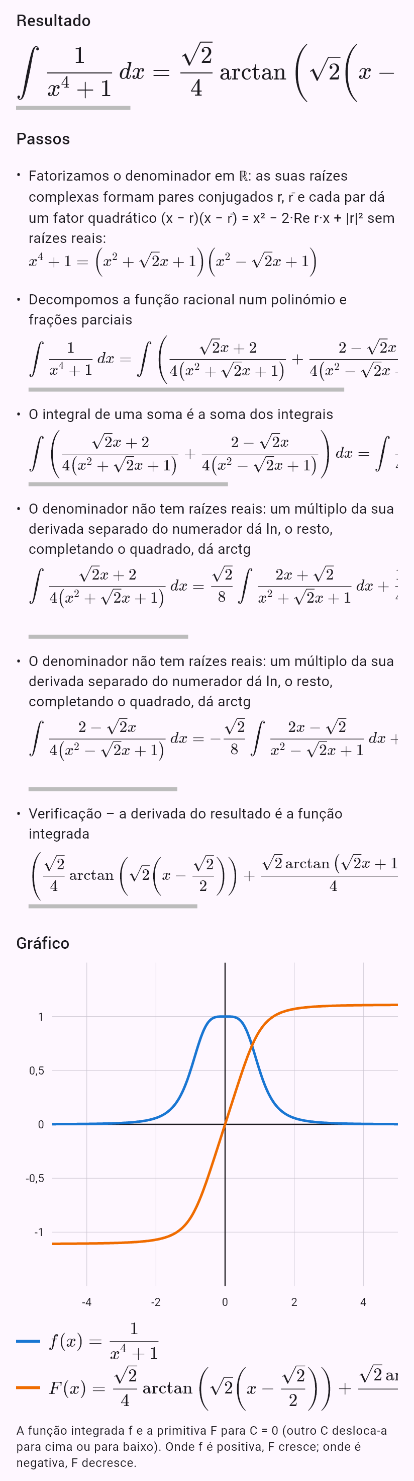 int(1/(x^4 + 1))