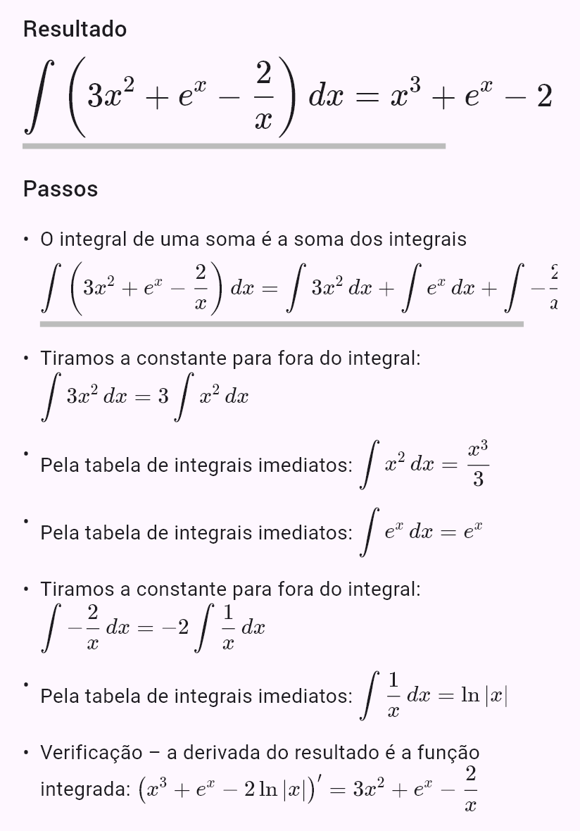 int(3x^2 - 2/x + e^x)