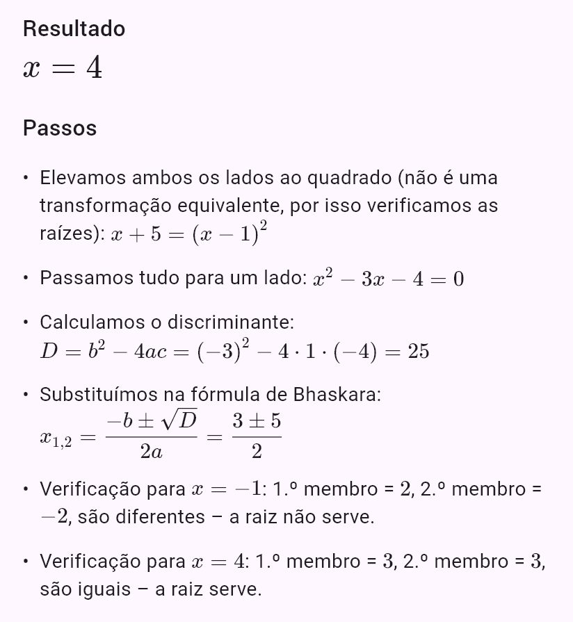 sqrt(x+5) = x - 1