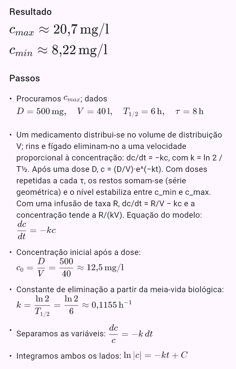 model(drug; find=steady[mg_l]; D=500[mg]; V=40[l]; T12=6[h]; tau=8[h]; mode=repeated)