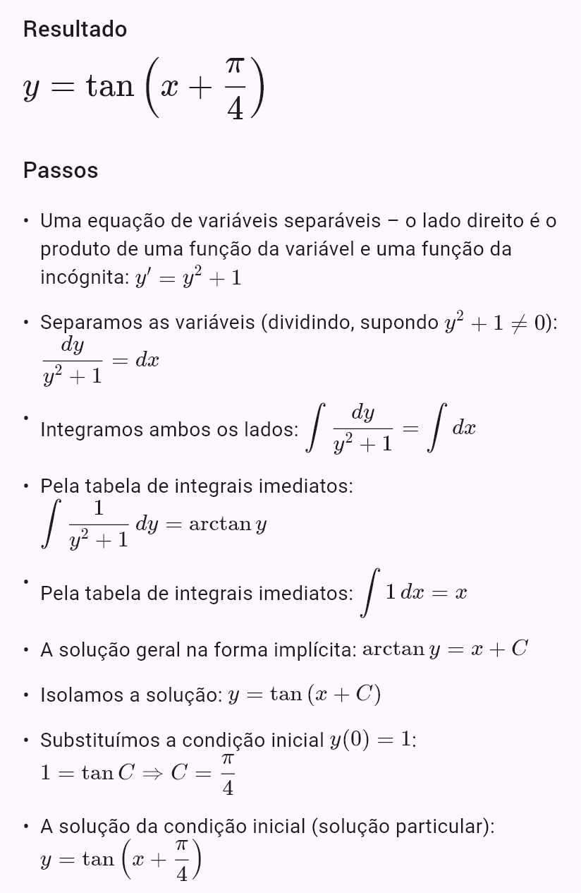 y' = y^2 + 1, y(0) = 1