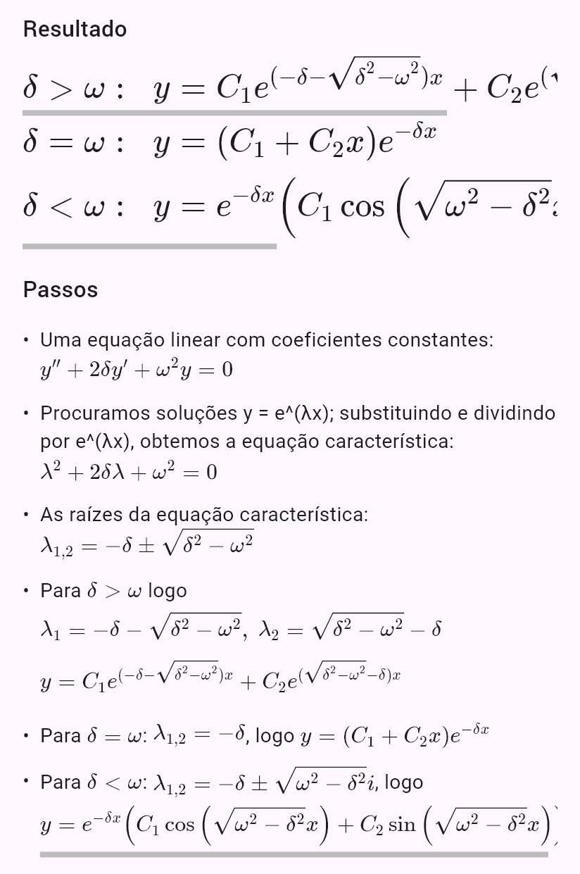 y'' + 2δy' + ω^2y = 0