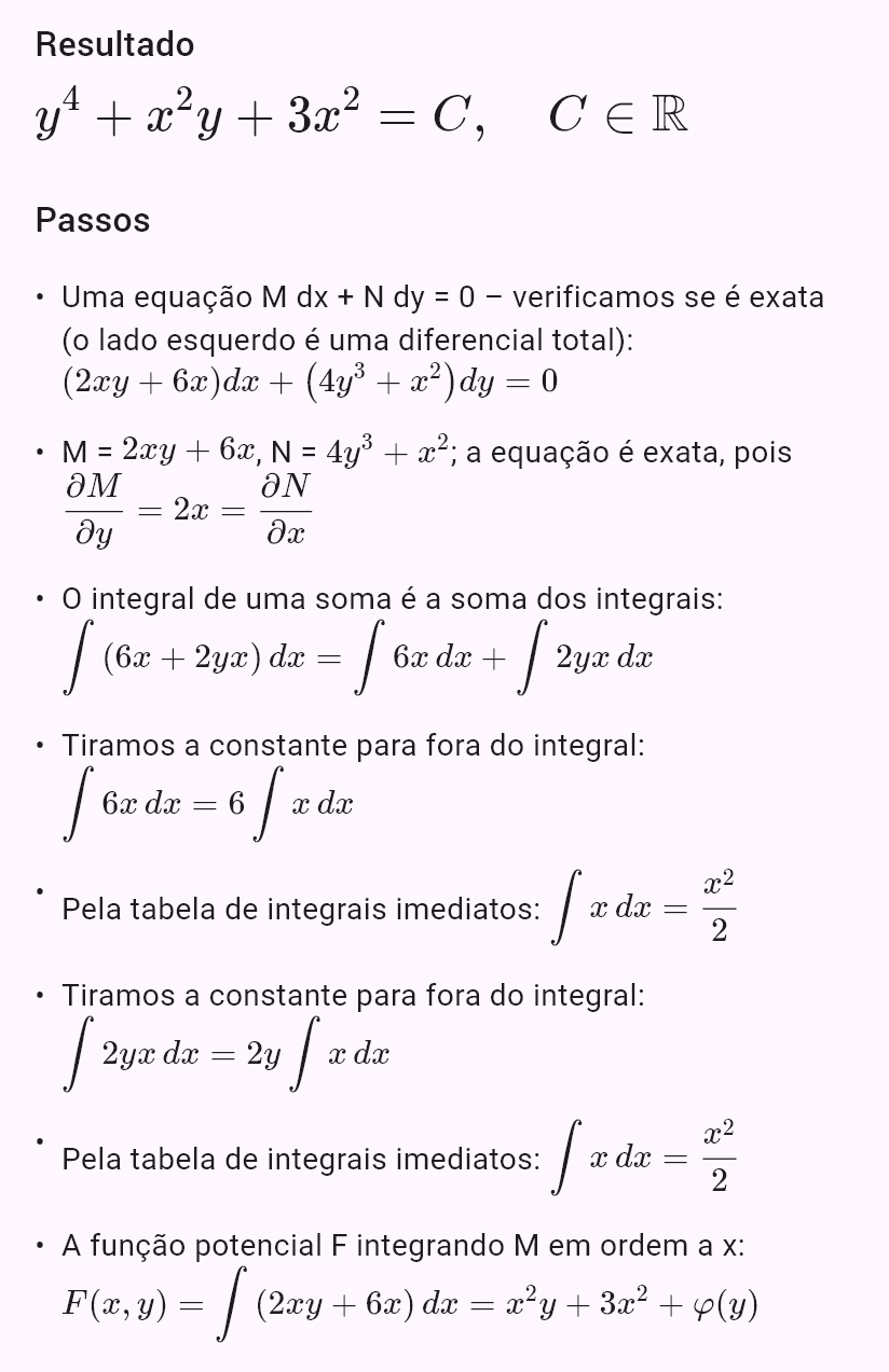 (2xy + 6x)dx + (x^2 + 4y^3)dy = 0