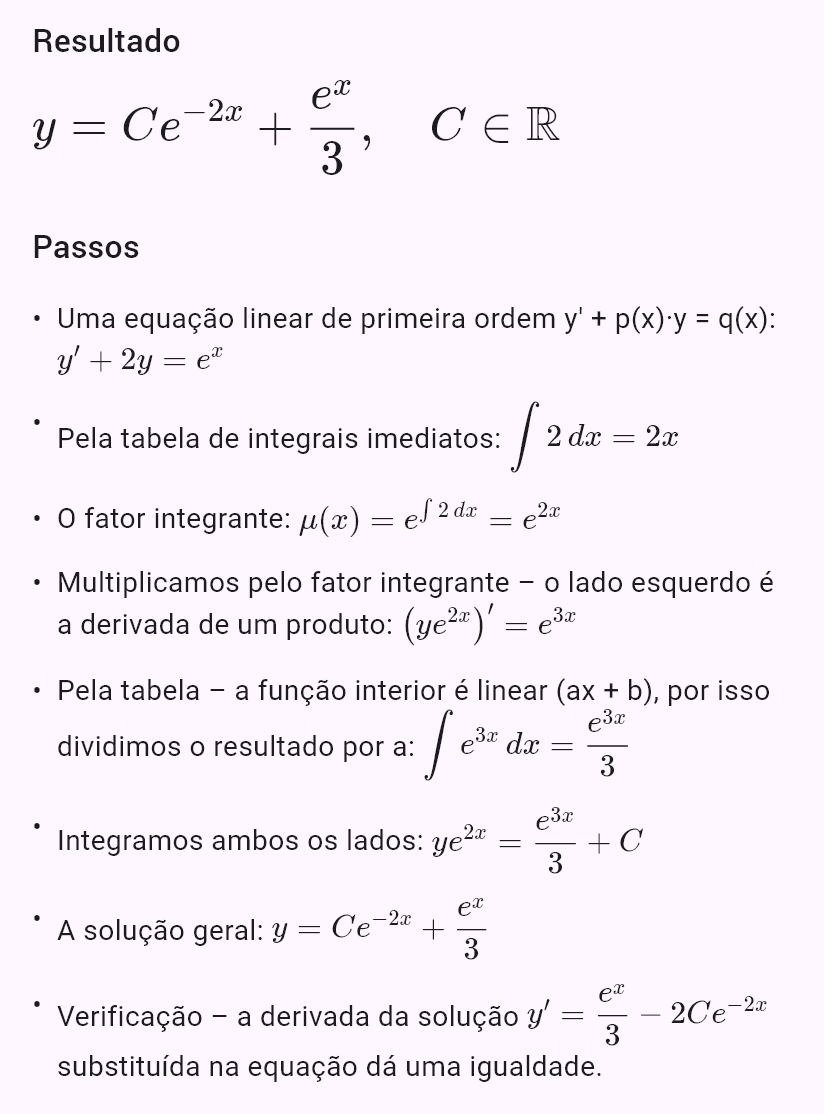 y' + 2y = e^x