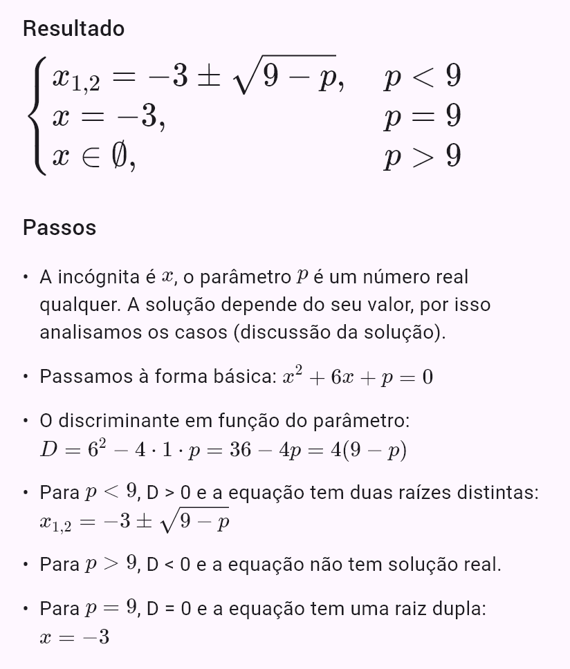 x^2 + 6x + p = 0