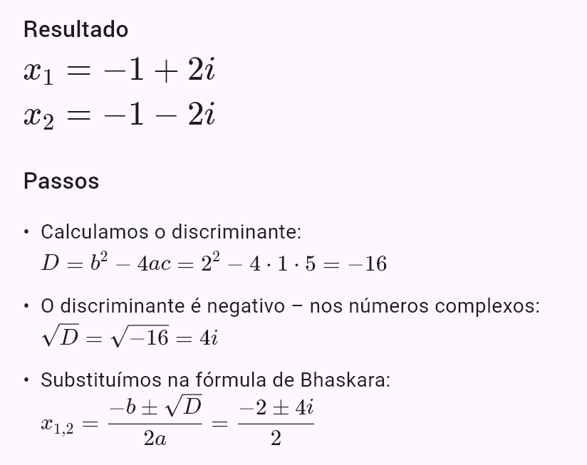 x^2 + 2x + 5 = 0