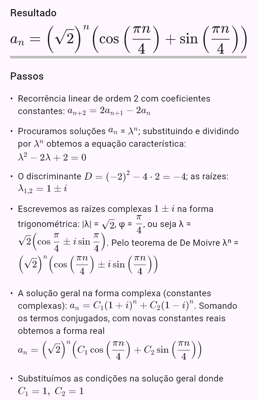 a_{n+2} = 2a_{n+1} - 2a_n, a_0 = 1, a_1 = 2
