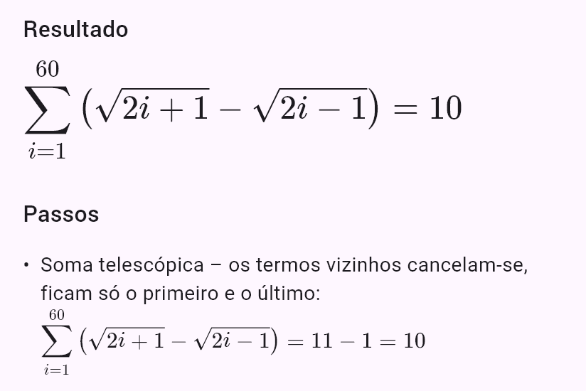 sum(sqrt(2i+1) - sqrt(2i-1), i, 1, 60)