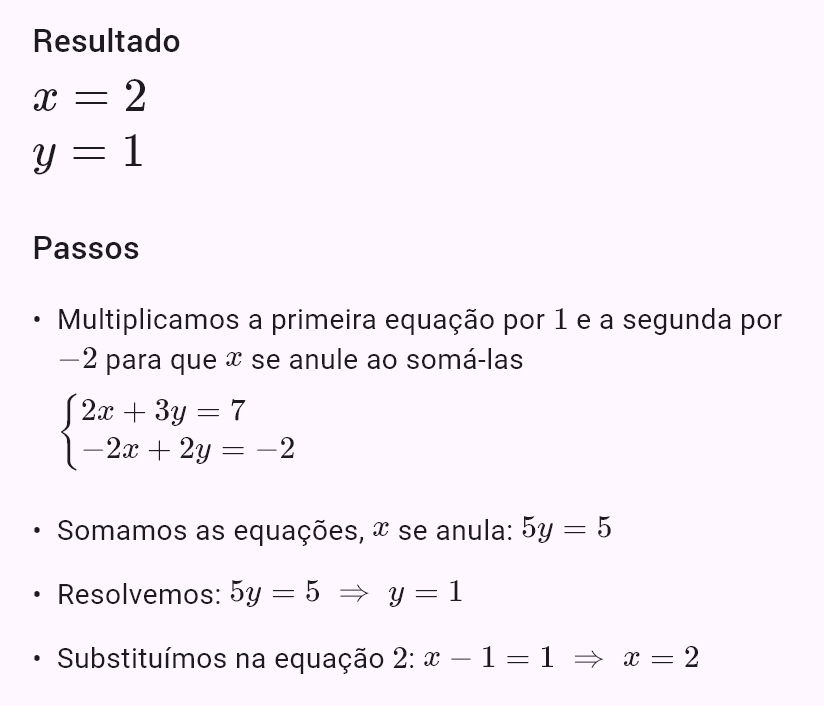 2x + 3y = 7
x - y = 1
