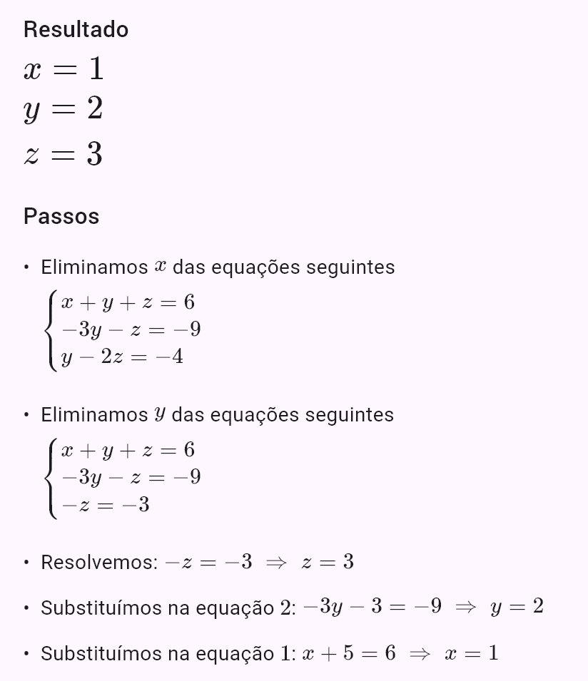 x + y + z = 6
2x - y + z = 3
x + 2y - z = 2